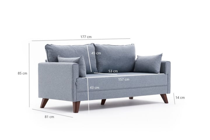2:n ist Sohva BuPyöreäi - Sininen/Luonnonväri - 2:n istuttava sohva - Sohva