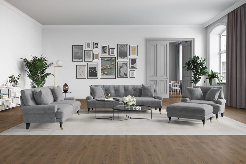 Andrew 2-istuttava Samettisohva - Vaaleanharmaa - Huonekalut - Sohva - 2:n istuttava sohva