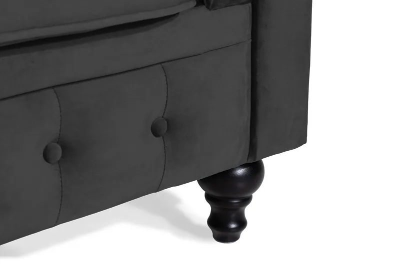 Chesterfield Lyx 2-istuttava pieni samettisohva – Syvä sohva 160 cm leveä - Musta - Huonekalut - Sohva - 2:n istuttava sohva