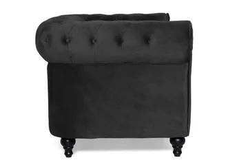 Chesterfield Lyx 2-istuttava pieni samettisohva – Syvä sohva 160 cm leveä - Musta - Huonekalut - Sohva - 2:n istuttava sohva