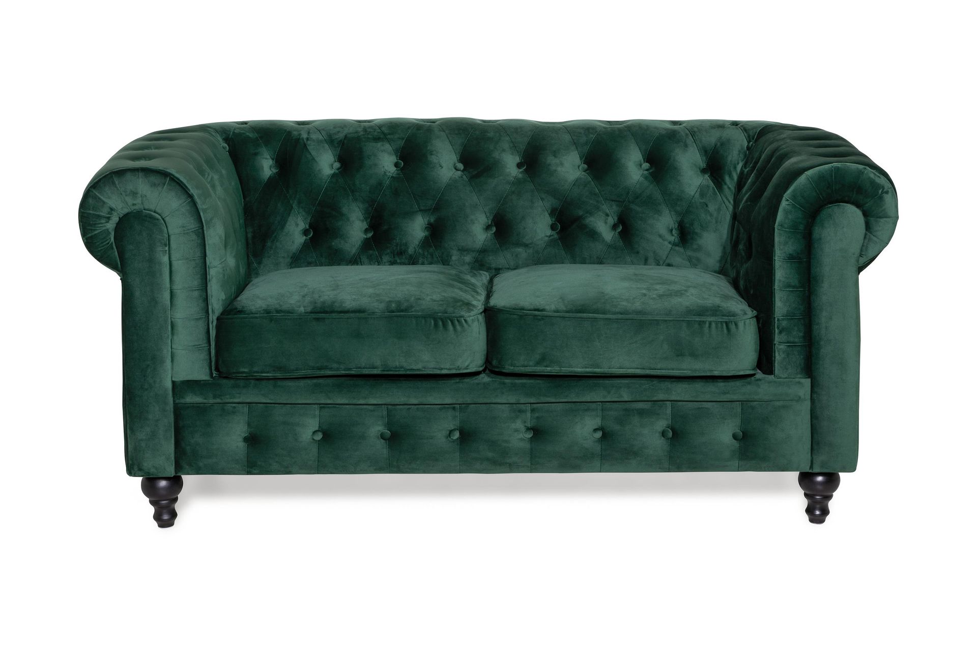Chesterfield Lyx 2-istuttava pieni samettisohva – Syvä sohva 160 cm leveä - Tummanvihreä - Huonekalut - Sohva - 2:n istuttava sohva