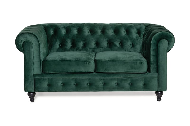 Chesterfield Lyx 2-istuttava Pieni samettinen sohva – Syvä sohva 160 cm leveä - Tummanvihreä - Huonekalut - Sohva - 2:n istuttava sohva