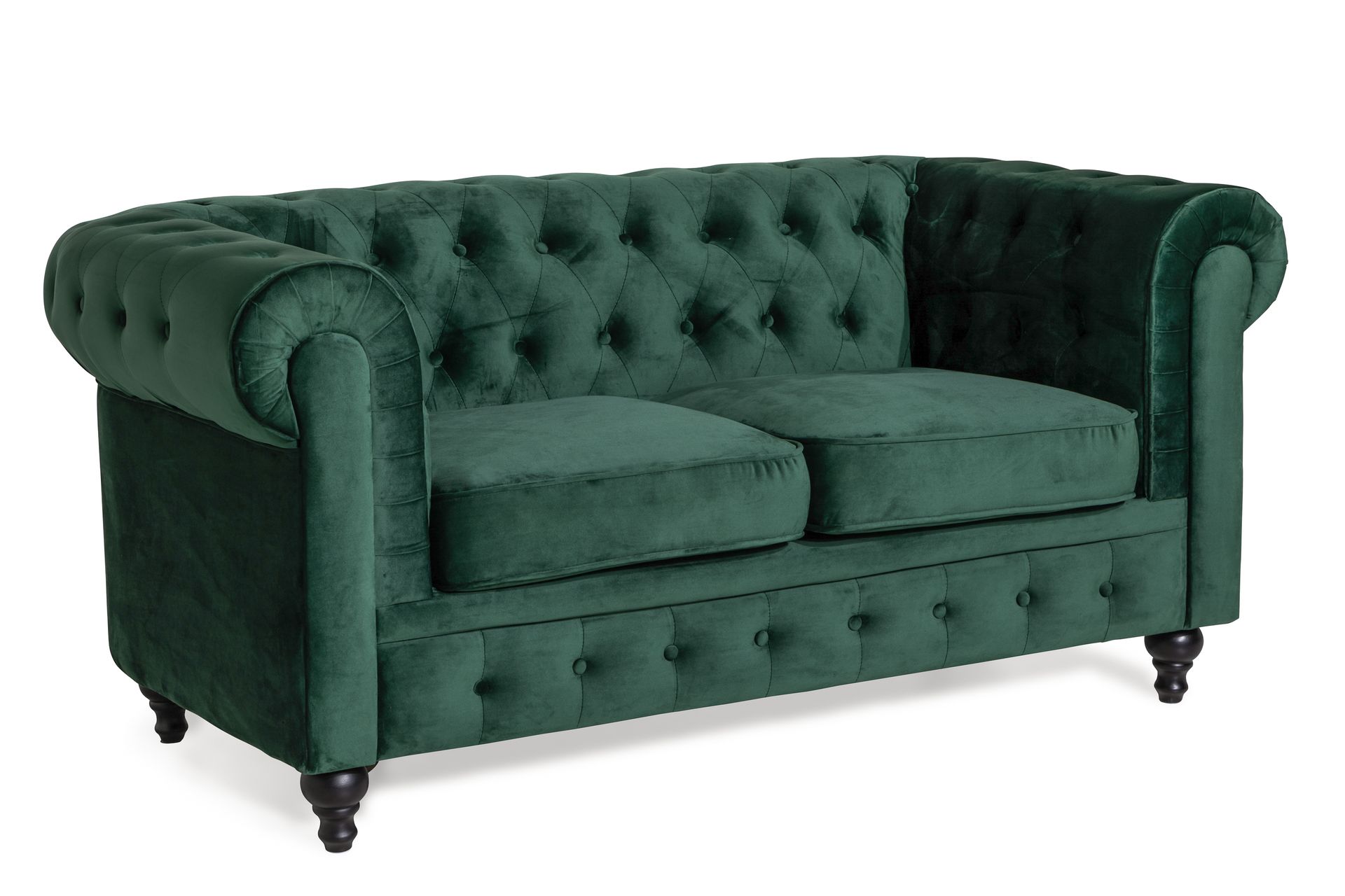Chesterfield Lyx 2-istuttava pieni samettisohva – Syvä sohva 160 cm leveä - Tummanvihreä - Huonekalut - Sohva - 2:n istuttava sohva