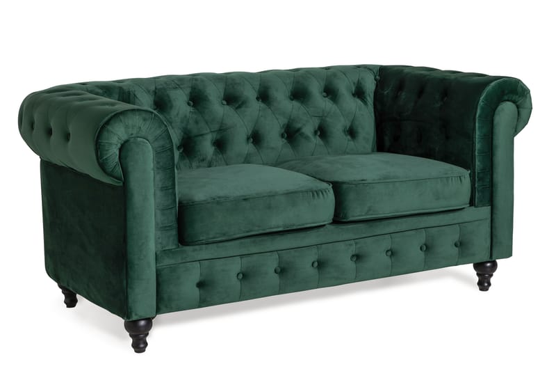 Chesterfield Lyx 2-istuttava pieni samettisohva – Syvä sohva 160 cm leveä - Tummanvihreä - Huonekalut - Sohva - 2:n istuttava sohva