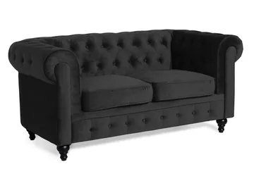 Chesterfield Lyx 2-istuttava pieni samettisohva – Syvä sohva 160 cm leveä - Musta - Huonekalut - Sohva - 2:n istuttava sohva