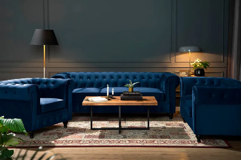 Chesterfield Lyx 2-istuttava pieni samettisohva – Syvä sohva 160 cm leveä - Huonekalut - Sohva - 2:n istuttava sohva