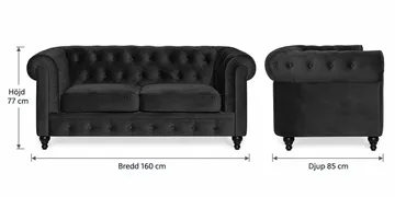 Chesterfield Lyx 2-istuttava pieni samettisohva – Syvä sohva 160 cm leveä - Musta - Huonekalut - Sohva - 2:n istuttava sohva