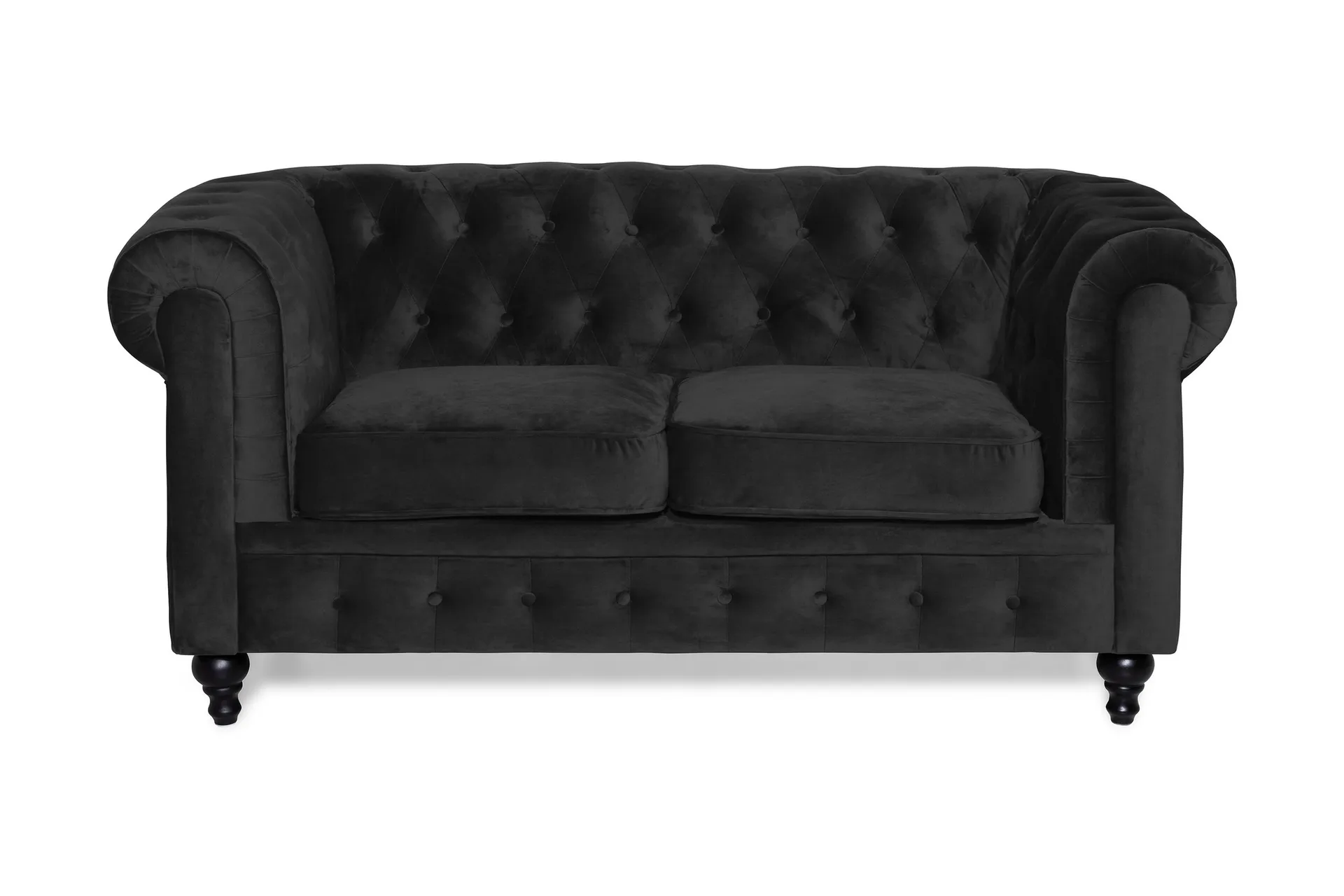 Chesterfield Lyx 2-istuttava pieni samettisohva – Syvä sohva 160 cm leveä - Musta