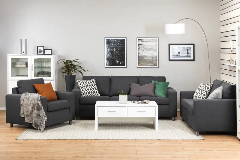 Crazy Sohvaryhmä 2-istuttava Sohva + Nojatuoli Kankaalla - Tummanharmaa - Huonekalut - Sohva - 2:n istuttava sohva