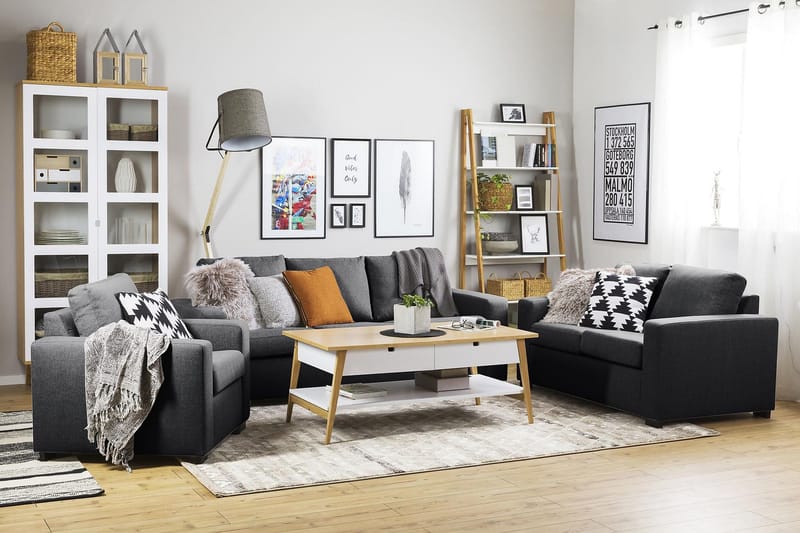 Crazy Sohvaryhmä 2-istuttava Sohva + Nojatuoli Kankaalla - Tummanharmaa - Huonekalut - Sohva - 2:n istuttava sohva