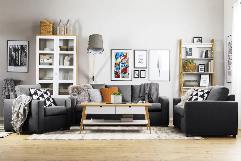 Crazy Sohvaryhmä 2-istuttava Sohva + Nojatuoli Kankaalla - Tummanharmaa - Huonekalut - Sohva - 2:n istuttava sohva