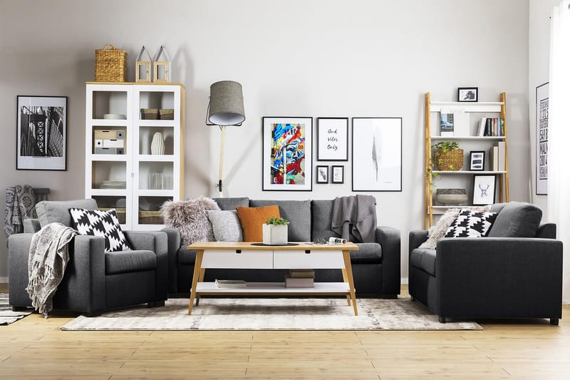 Crazy Sohvaryhmä 2-istuttava Sohva + Nojatuoli Kankaalla - Tummanharmaa - Huonekalut - Sohva - 2:n istuttava sohva