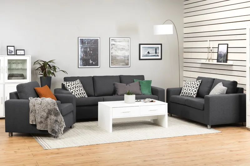 Crazy Sohvaryhmä 2-istuttava Sohva + Nojatuoli Kankaalla - Tummanharmaa - Huonekalut - Sohva - 2:n istuttava sohva