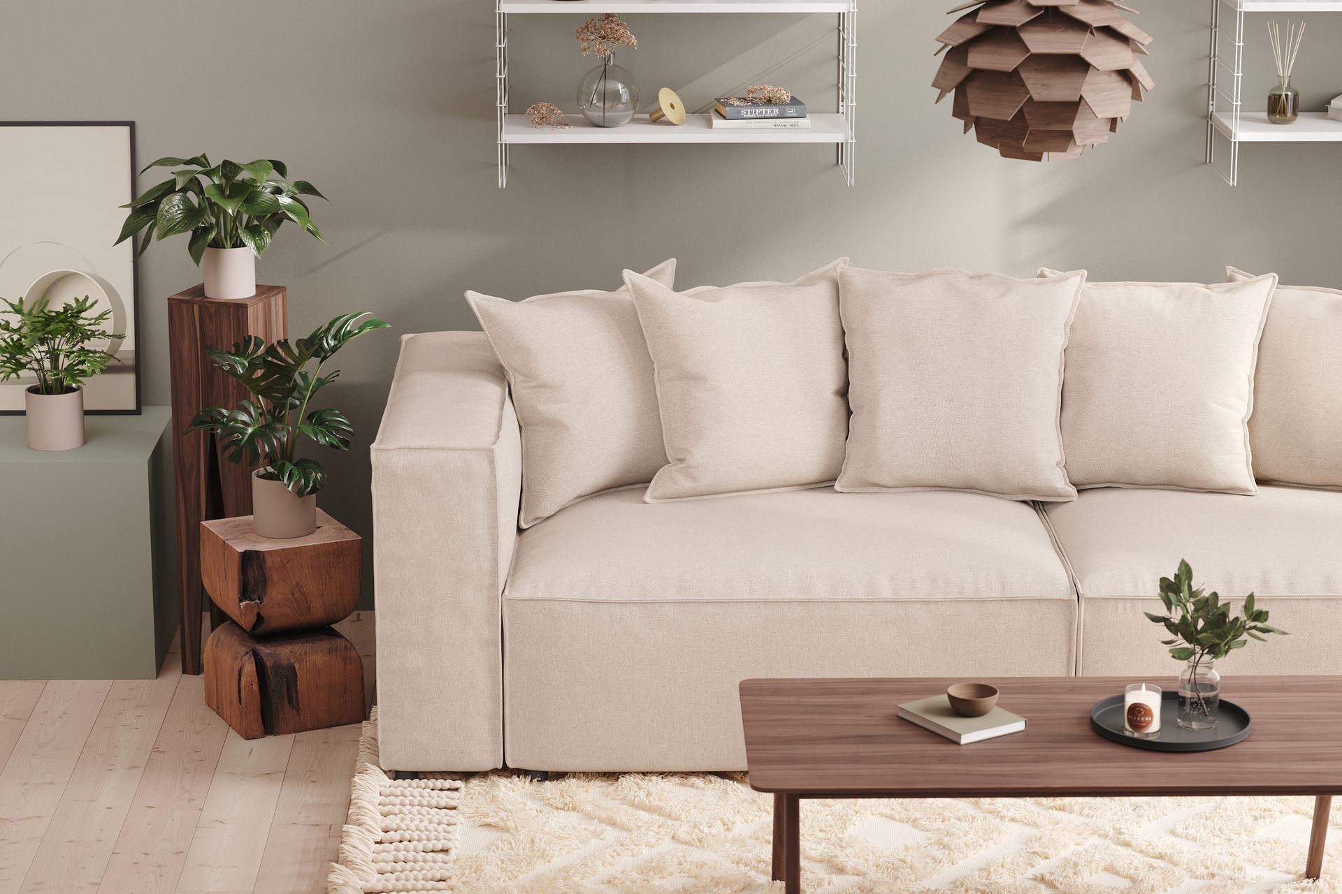Cubo 2-istuttava Oikeanpuoleinen Moduuli Kangas 120 cm leveä - Beige - Huonekalut - Sohva - 2:n istuttava sohva
