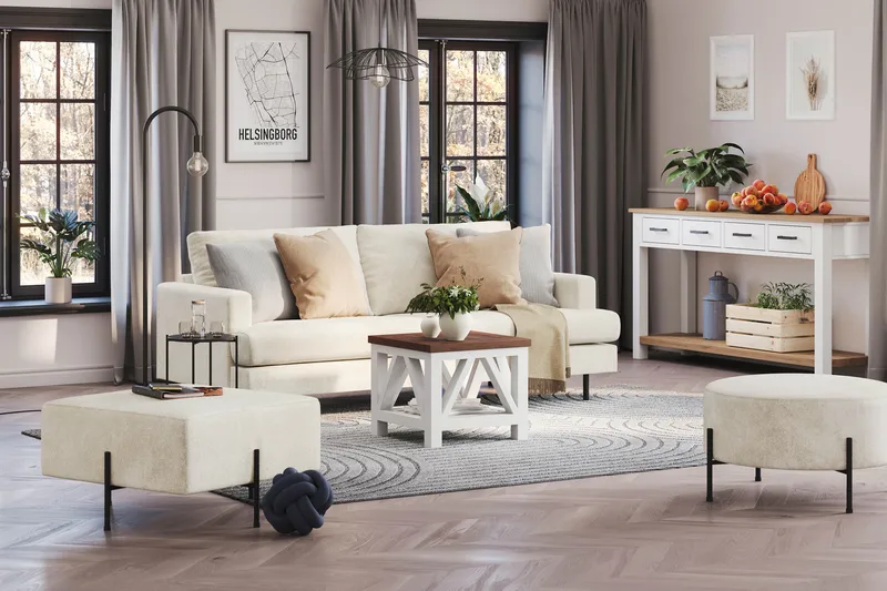 Menard Compact 3-istuttava Samettisohva - Kermanvalkoinen - Huonekalut - Sohva - 3:n istuttava sohva