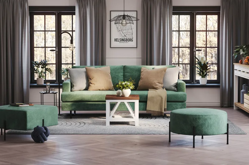 Menard Compact 3-istuttava Samettisohva - Tummanvihreä - Huonekalut - Sohva - 3:n istuttava sohva