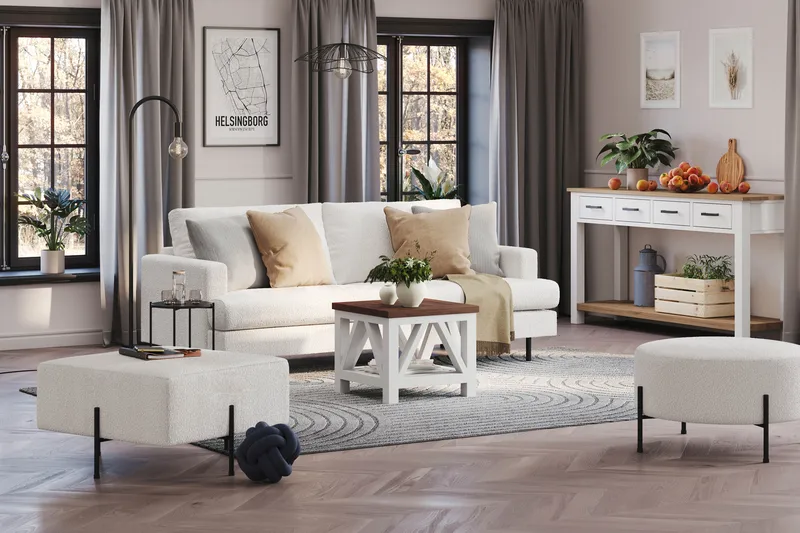 Menard Compact 3-istuttava Sohva Bouclé-kankaasta - Valkoinen - Huonekalut - Sohva - 3:n istuttava sohva