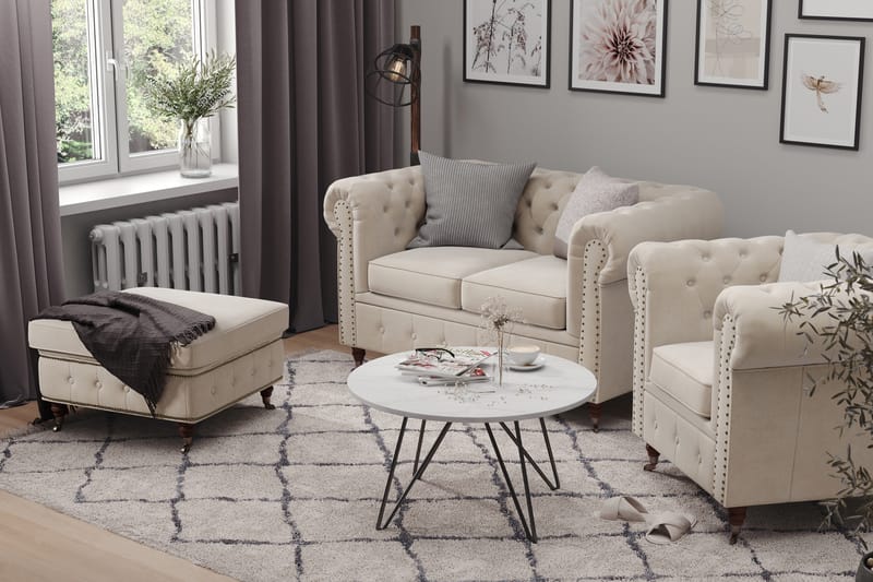 Samettisohva Chester Deluxe 2:n ist - Beige - Huonekalut - Sohva - 2:n istuttava sohva