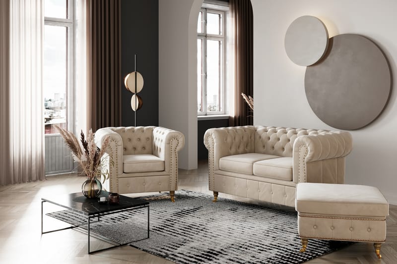 Samettisohva Chester Deluxe 2:n ist - Beige - Huonekalut - Sohva - 2:n istuttava sohva