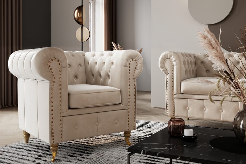 Samettisohva Chester Deluxe 2:n ist - Beige - Huonekalut - Sohva - 2:n istuttava sohva