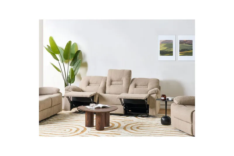 3-istuttava recliner-sohva, manuaalinen Bergen Beige, musta - Beige, musta - Huonekalut - Sohva - 3:n istuttava sohva