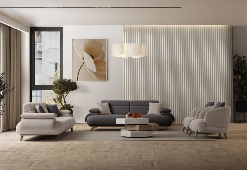 3-istuttava sohva Atelier Del Sofa Bonjo Silver (246 x 81 x 97 cm) Antrasiitti - Antrasiitti - Huonekalut - Sohva - 3:n istuttava sohva