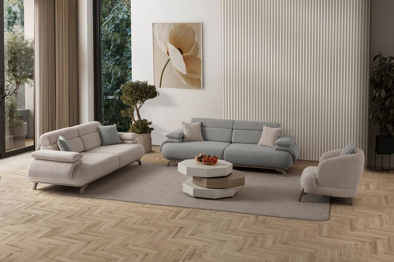 3-istuttava sohva Atelier Del Sofa Bonjo Silver (246 x 81 x 97 cm) Harmaa - Harmaa - Huonekalut - Sohva - 3:n istuttava sohva