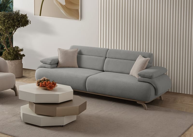 3-istuttava sohva Atelier Del Sofa Bonjo Silver (246 x 81 x 97 cm) Harmaa - Harmaa - Huonekalut - Sohva - 3:n istuttava sohva