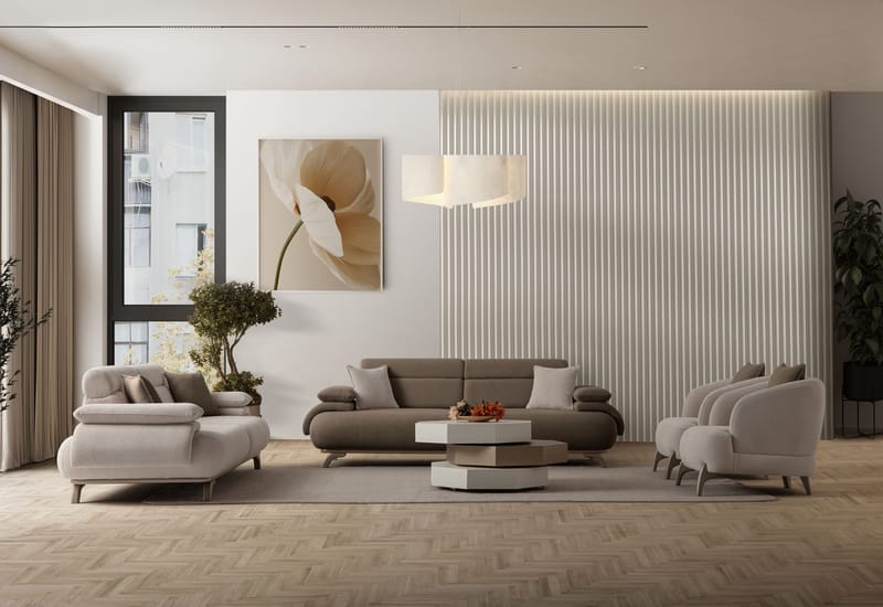 3-istuttava sohva Atelier Del Sofa Bonjo Silver (246 x 81 x 97 cm) Maa - Maa - Huonekalut - Sohva - 3:n istuttava sohva