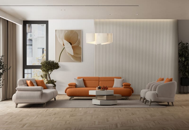 3-istuttava sohva Atelier Del Sofa Bonjo Silver (246 x 81 x 97 cm) Tile Red - Tiilenpunainen - Huonekalut - Sohva - 3:n istuttava sohva
