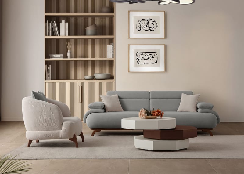 3-istuttava sohva Atelier Del Sofa Bonjo Walnut (246 x 81 x 97 cm) Harmaa - Harmaa - Huonekalut - Sohva - 3:n istuttava sohva