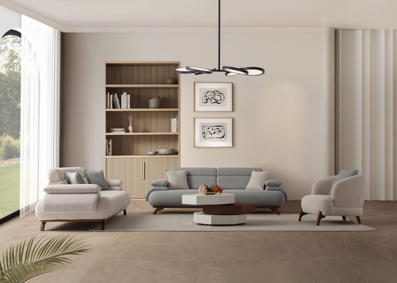 3-istuttava sohva Atelier Del Sofa Bonjo Walnut (246 x 81 x 97 cm) Harmaa - Harmaa - Huonekalut - Sohva - 3:n istuttava sohva