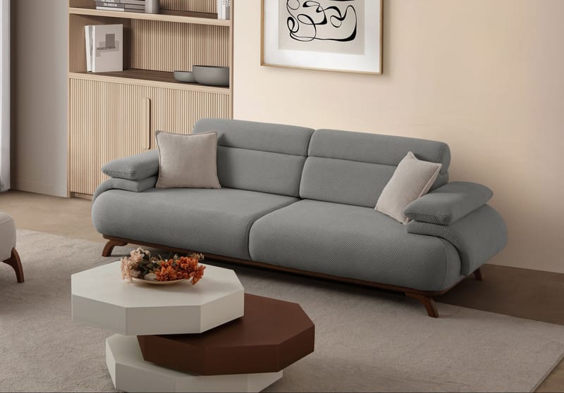 3-istuttava sohva Atelier Del Sofa Bonjo Walnut (246 x 81 x 97 cm) Harmaa - Harmaa - Huonekalut - Sohva - 3:n istuttava sohva