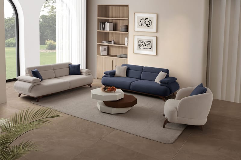 3-istuttava sohva Atelier Del Sofa Bonjo Walnut (246 x 81 x 97 cm) Laivastonsininen - Laivastonsininen - Huonekalut - Sohva - 3:n istuttava sohva