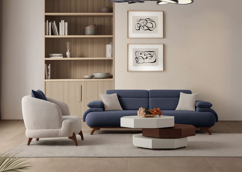 3-istuttava sohva Atelier Del Sofa Bonjo Walnut (246 x 81 x 97 cm) Laivastonsininen - Laivastonsininen - Huonekalut - Sohva - 3:n istuttava sohva