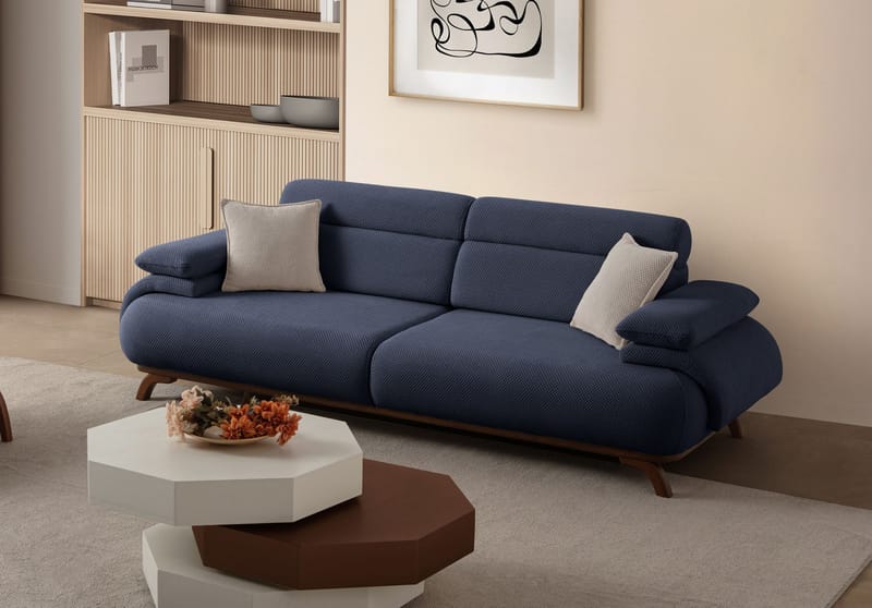 3-istuttava sohva Atelier Del Sofa Bonjo Walnut (246 x 81 x 97 cm) Laivastonsininen - Laivastonsininen - Huonekalut - Sohva - 3:n istuttava sohva