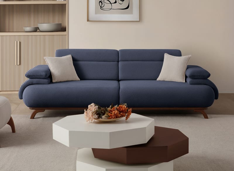 3-istuttava sohva Atelier Del Sofa Bonjo Walnut (246 x 81 x 97 cm) Laivastonsininen - Laivastonsininen - Huonekalut - Sohva - 3:n istuttava sohva