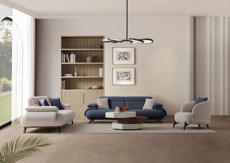 3-istuttava sohva Atelier Del Sofa Bonjo Walnut (246 x 81 x 97 cm) Laivastonsininen - Laivastonsininen - Huonekalut - Sohva - 3:n istuttava sohva
