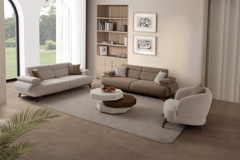 3-istuttava sohva Atelier Del Sofa Bonjo Walnut (246 x 81 x 97 cm) Latte - Latte - Huonekalut - Sohva - 3:n istuttava sohva
