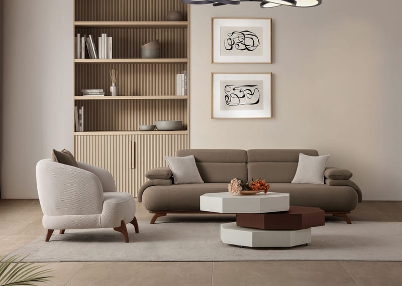 3-istuttava sohva Atelier Del Sofa Bonjo Walnut (246 x 81 x 97 cm) Maa - Maa - Huonekalut - Sohva - 3:n istuttava sohva
