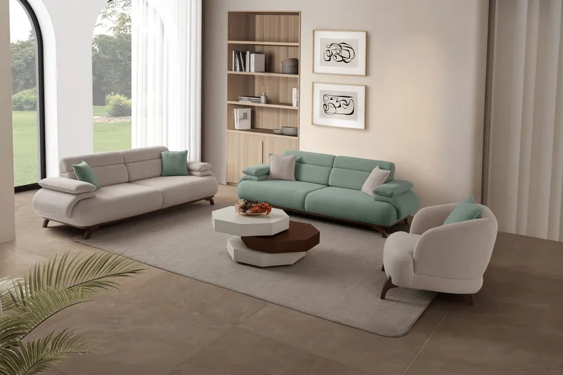 3-istuttava sohva Atelier Del Sofa Bonjo Walnut (246 x 81 x 97 cm) Sea Green - Merivihreä - Huonekalut - Sohva - 3:n istuttava sohva