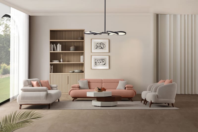 3-istuttava sohva Atelier Del Sofa Bonjo Walnut (246 x 81 x 97 cm) Puuteri - Puuteri - Huonekalut - Sohva - 3:n istuttava sohva