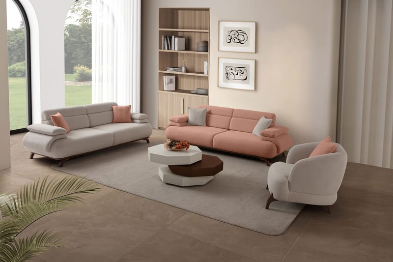 3-istuttava sohva Atelier Del Sofa Bonjo Walnut (246 x 81 x 97 cm) Puuteri - Puuteri - Huonekalut - Sohva - 3:n istuttava sohva