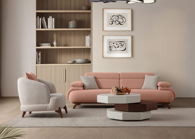 3-istuttava sohva Atelier Del Sofa Bonjo Walnut (246 x 81 x 97 cm) Puuteri - Puuteri - Huonekalut - Sohva - 3:n istuttava sohva