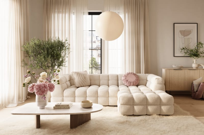 3-istuttava Sohva Elise divaanilla Oikea - Beige Teddy - Huonekalut - Sohva - Divaanisohva