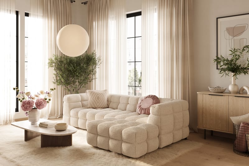 3-istuttava Sohva Elise divaanilla Oikea - Beige Teddy - Huonekalut - Sohva - Divaanisohva