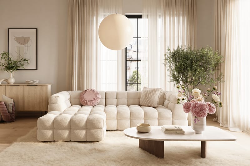 3-istuttava Sohva Elise divaanilla Vasemmalla - Beige Teddy - Huonekalut - Sohva - Divaanisohva