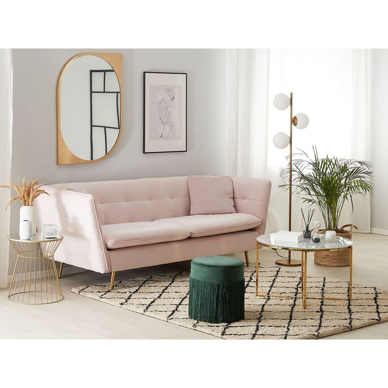 3-istuttava sohva Frederica - Vaaleanpunainen, Kulta/Sametti - Huonekalut - Sohva - 3:n istuttava sohva