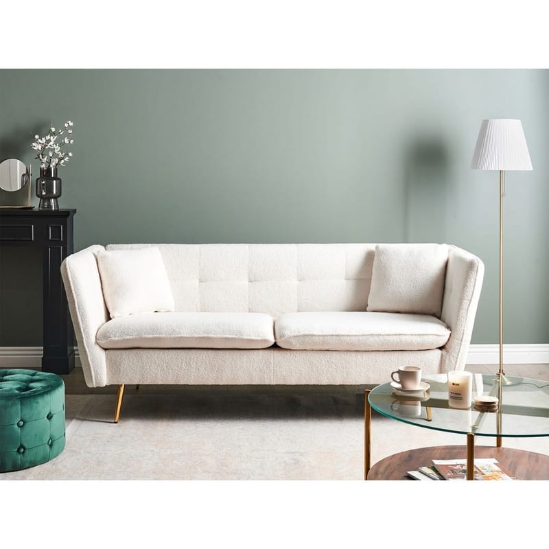 3-istuttava sohva Frederica - Valkoinen, kulta/Bouclè - Huonekalut - Sohva - 3:n istuttava sohva