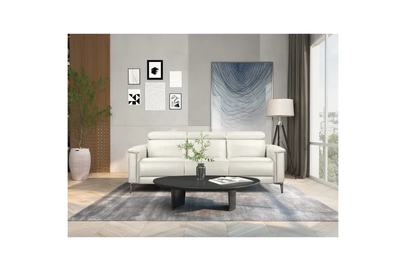 3-istuttava sohva Lund Kermanvärinen, Nahka/PU, Sähköinen lepotuoli - Kermanvärinen, Nahka/PU, Sähköinen lepotuoli - Huonekalut - Sohva - Mekanismisohva - 3 istuttava mekanismisohva